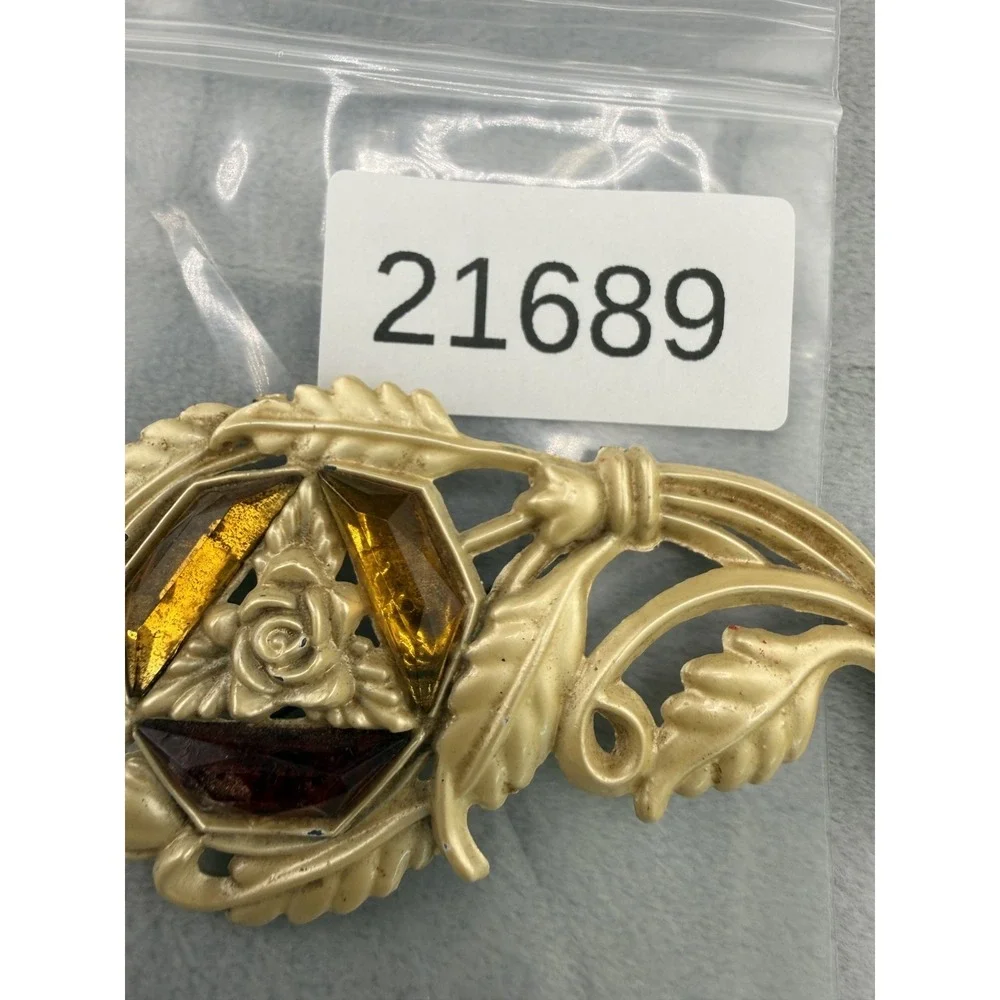 Vintage Flower Brooch Acrylic Red Yellow Early Plastic‎